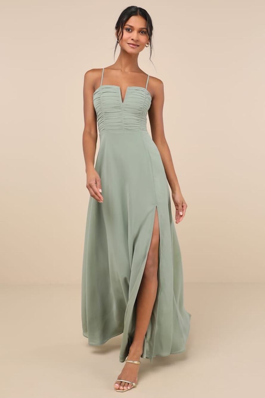 NWT Lulus Sweeney Sage Brush Sleeveless Maxi Dress Bridesmaid Gala Banquet Sz S